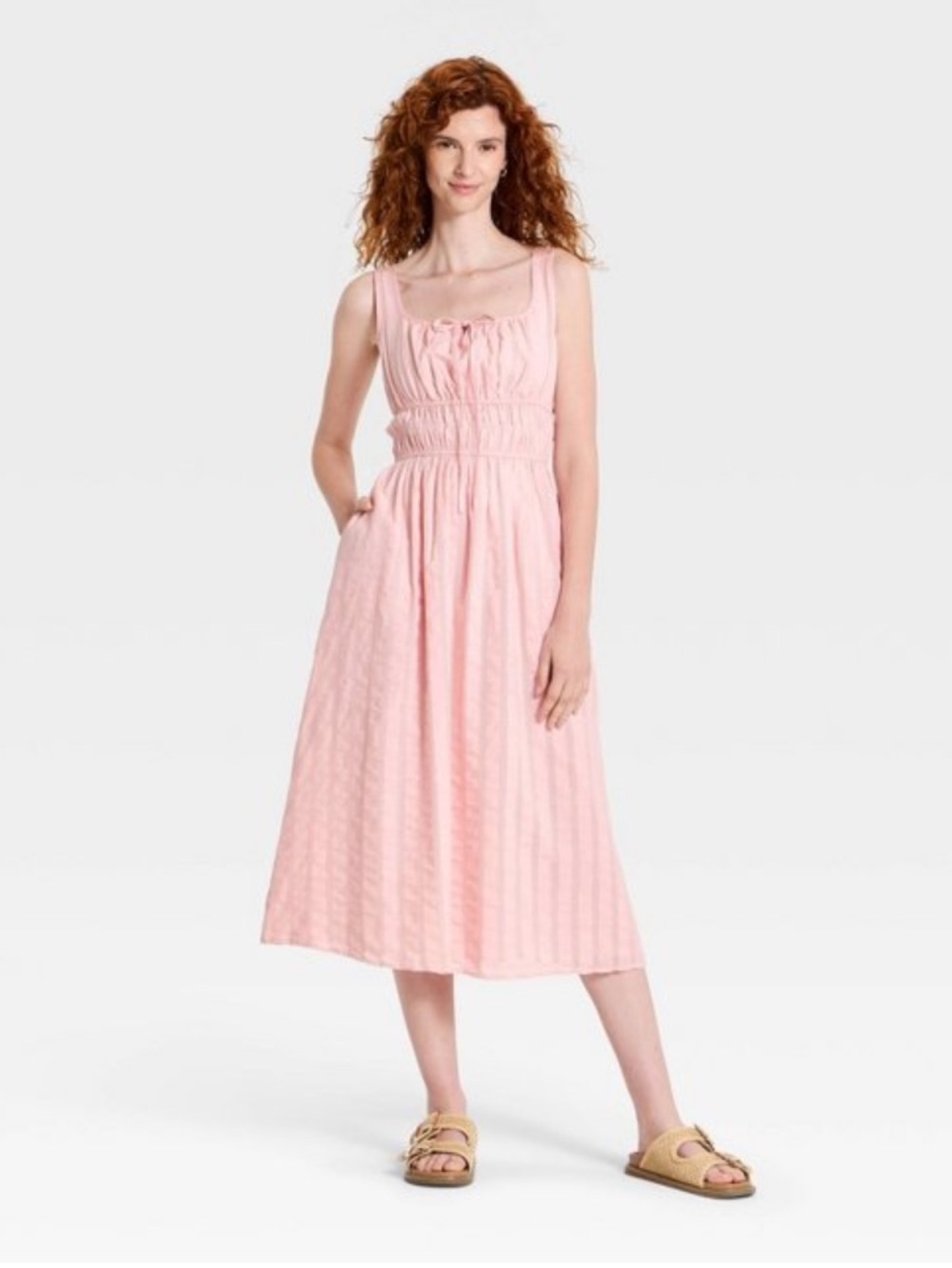 Women's Universal Thread Cotton Pink Midi Lined Sundress